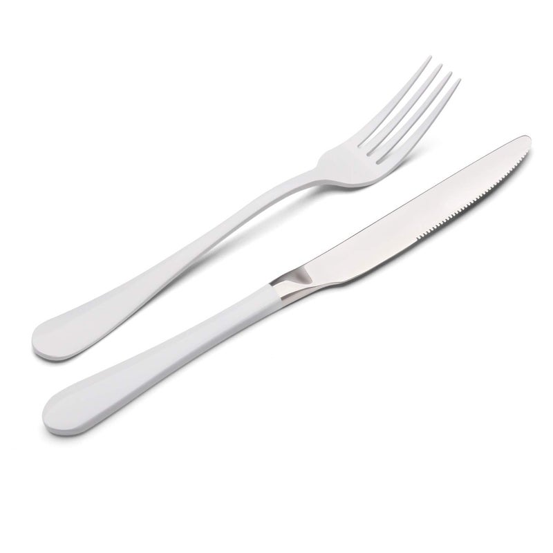 Bysta White Silverware Set, Bysta 20-Piece Stainless Steel Flatware Set, Kitchen Utensil Set Service for 4, Tableware Cutlery Set for Home and Restaurant, Knives mirror polish, Dishwasher Safe - Image 3